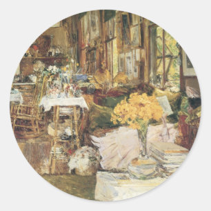 Adesivo Redondo Sala de Flores por Childe Hassam, Arte Fino Vintag
