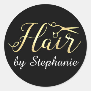 Adesivo Redondo Salão de Cabelo Hairstylist com Tesoura de ouro