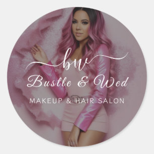 Adesivo Redondo Salão de Cabelo Rosa Makeup