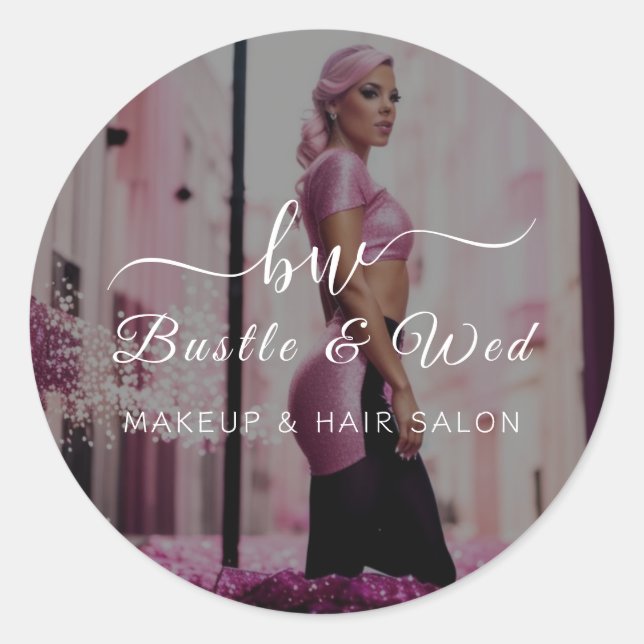 Adesivo Redondo Salão de Cabelo Rosa Makeup (Frente)