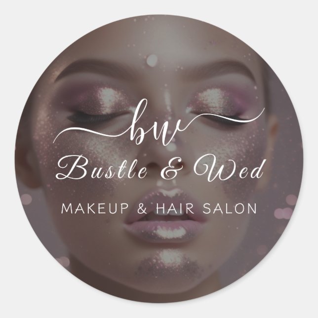 Adesivo Redondo Salão de Cabelo Rosa Makeup (Frente)