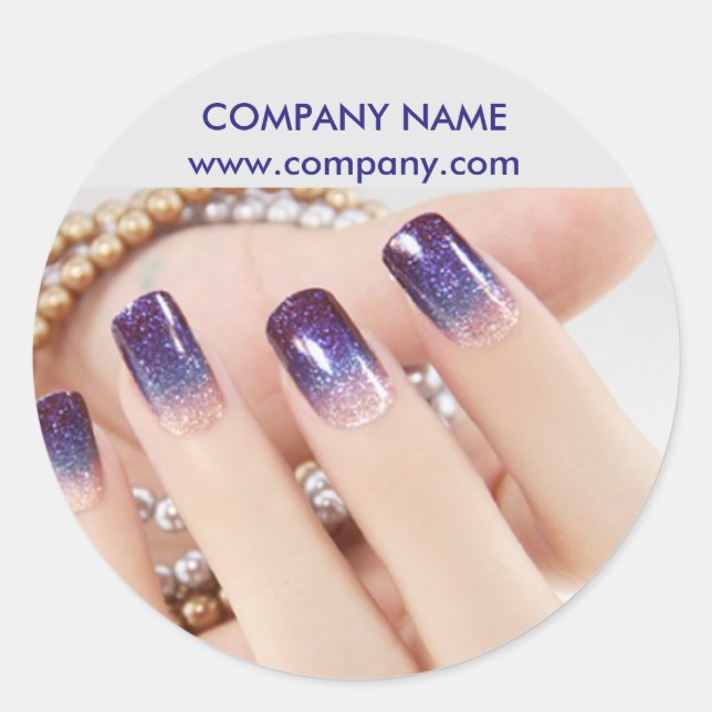 Adesivo Redondo salão de unhas unhas elegante e cãozinho (Frente)