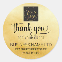 Adesivo Redondo Salão Obrigado Dourado Preto Adicionar Seu Logotip