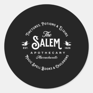 Adesivo Redondo Salem Machusets Apothecary Vintage Salem Est 1626