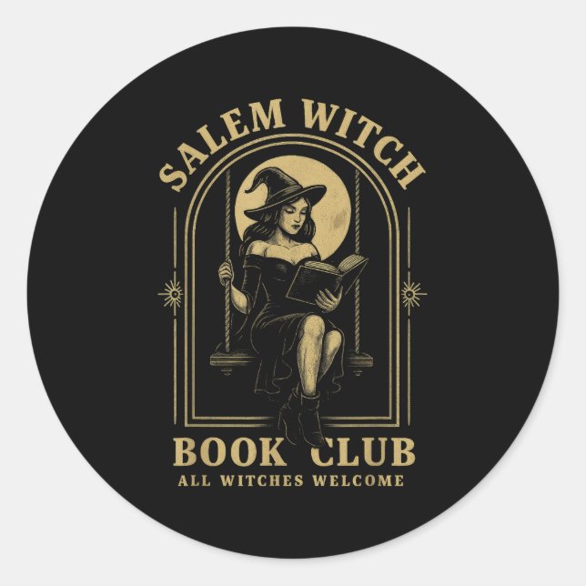 Adesivo Redondo Salem Witch Book Club Bookish Halloween Full Moon  (Frente)
