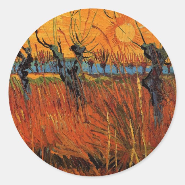 Adesivo Redondo Salgueiros ao Pôr do Sol por Vincent van Gogh (Frente)