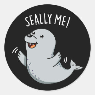 Adesivo Redondo Sally Me Engraçado Seal Pun Dark BG