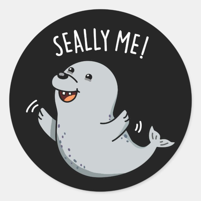 Adesivo Redondo Sally Me Engraçado Seal Pun Dark BG (Frente)