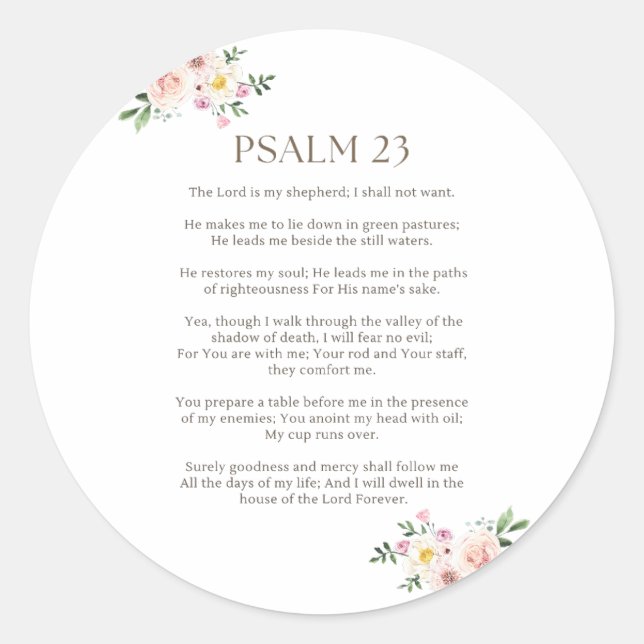 Adesivo Redondo Salm 23 NKJV O Senhor é o Meu Pastor (Frente)