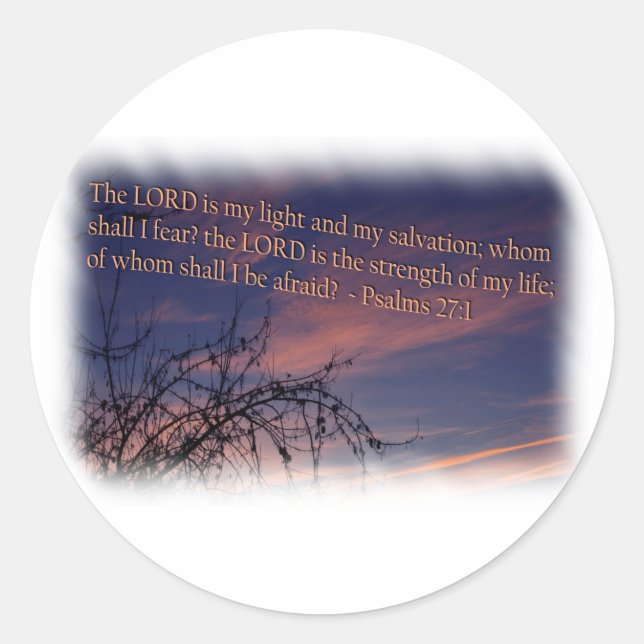 Adesivo Redondo Salmo 27:1 na fronteira branca do amanhecer (Frente)