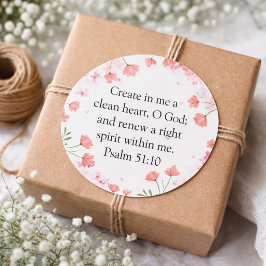 Adesivo Redondo Salmo 51:10 Crie em Mim Floral Rosa Cristão