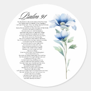 Adesivo Redondo Salmo 91 Aquarela Flor Azul Escrituras Bíblicas