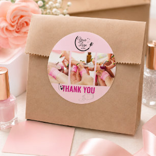 Adesivo Redondo Saloão de Unhas Arte Logo Moderno Rosa Preto 3 Fot