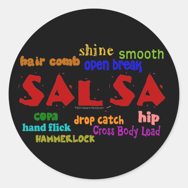 Adesivo Redondo Salsa Dancing Movimentações e Termos (Frente)