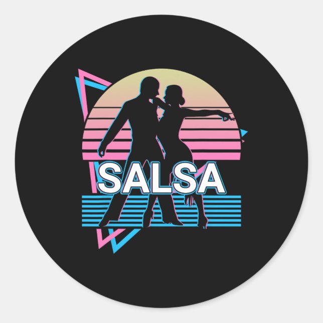 Adesivo Redondo Salsa Dancing Salsa Dancer Retro (Frente)