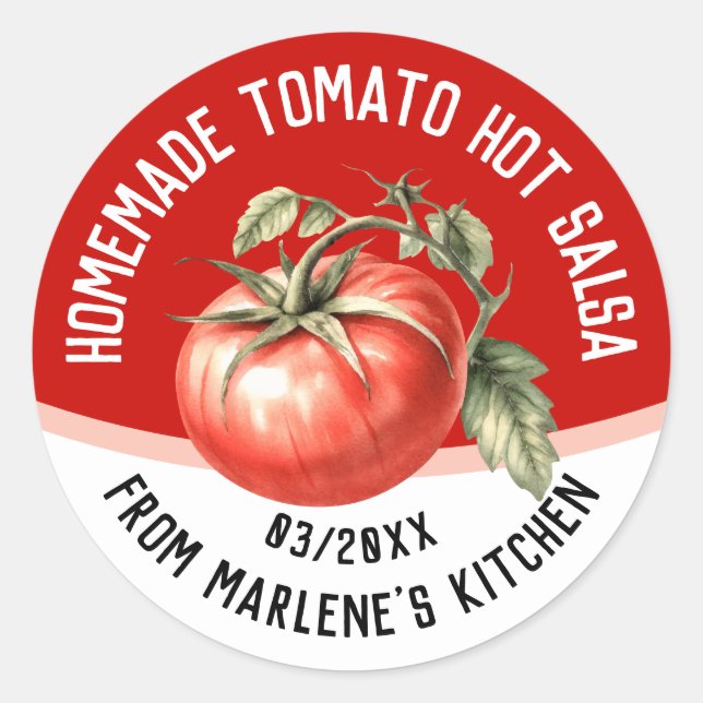 Adesivo Redondo Salsa quente de tomate caseira com tomate vermelho (Frente)