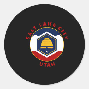 Adesivo Redondo Salt Lake City Utah Nova Bandeira Ut Favo de Mel F