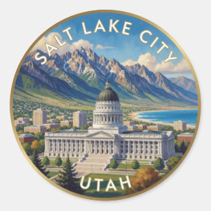 Adesivo Redondo Salt Lake City Utah Viagem Montanha Arte