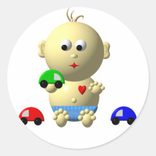ADESIVO REDONDO SALTANDO O BEBÉ COM OS 3 CARROS DO BRINQUEDO