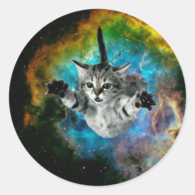 Adesivo Redondo Salto de gato no espaço (Frente)