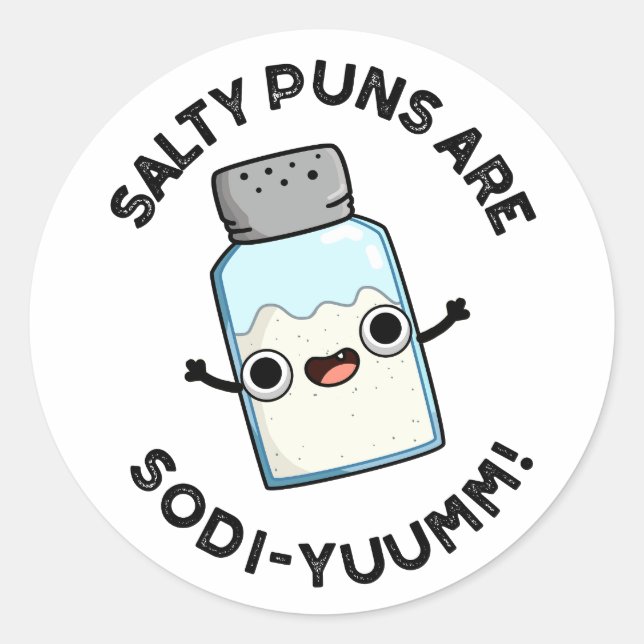 Adesivo Redondo Salty Puns É Engraçado Sodi-yummm Sodium Pun (Frente)