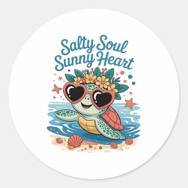 Adesivo Redondo Salty Soul Sunny Heart Turtle Summer (Frente)