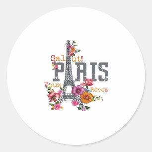 Adesivo Redondo salut Paris voeu rêvez