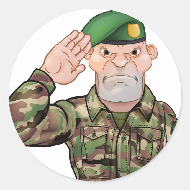 Adesivo Redondo Saluting Soldier Cartoon (Frente)