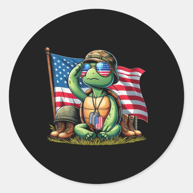Adesivo Redondo Salutle Turtle American Flag Day 4th O (Frente)