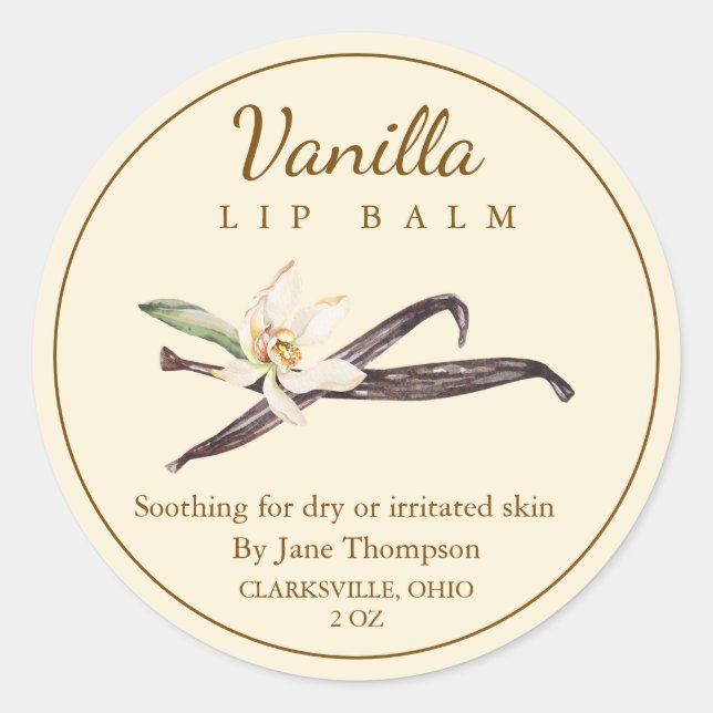 Adesivo Redondo Salva de baunilha / rótulo de bálamo (Frente)