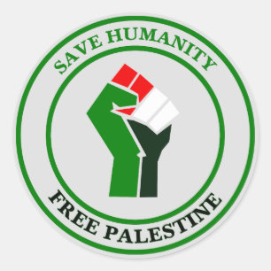 Adesivo Redondo Salvaguardar a Humanidade, Libertar a Palestina,