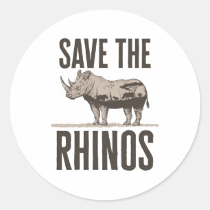 Adesivo Redondo Salvamento do Ativista Animal Rhinos Rhino Conserv