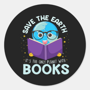 Adesivo Redondo Salvar a Terra é o único planeta com livros Leitor