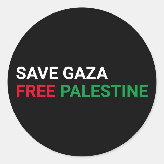 Adesivo Redondo Salvar Gaza Liberdade Palestina Preta Vermelha Ver (Frente)