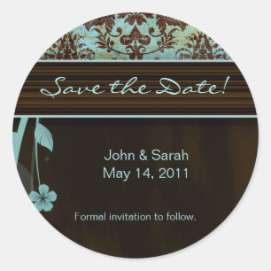 Adesivo Redondo Salvar o marrom azul da flor do damasco da