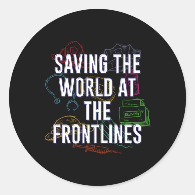 Adesivo Redondo Salvar o mundo na assistência médica de Funcionari (Frente)