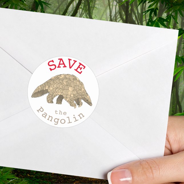 Adesivo Redondo Salvar Pangolinas Ameaçadas de Ativismo aos Direit (Save the pangolin slogan and illustration endangered species sticker)