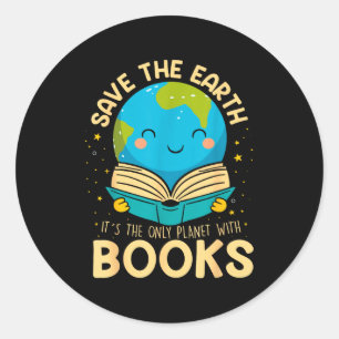 Adesivo Redondo Salvar Terra É o Único Planeta Com Livros Leitor T