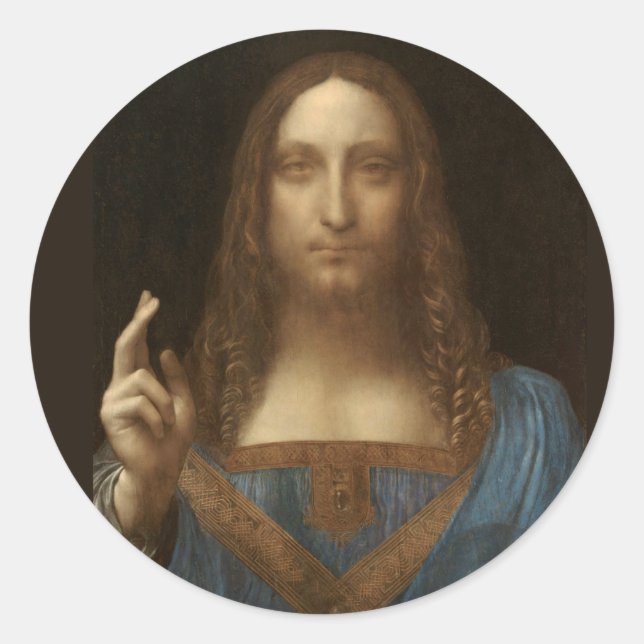 Adesivo Redondo Salvator Mundi por Leonardo da Vinci cerca de 1500 (Frente)