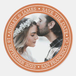 Adesivo Redondo Salve a data de casamento Foto laranja Envelope Se