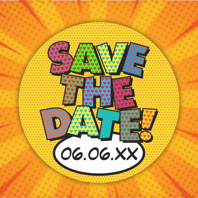 Adesivo Redondo SALVE A DATA DIVERTIDA Moderna (SAVE THE DATE Fun Colorful Modern Classic Round Sticker)
