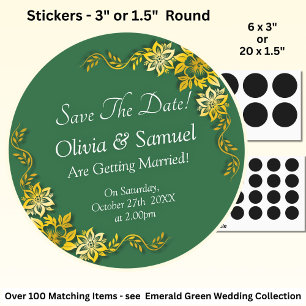 Adesivo Redondo Salve a Data - Esmeralda Verde & Dourado