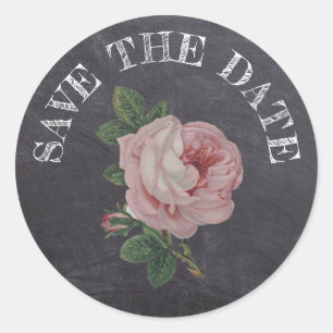 Adesivo Redondo Salve a Data Estilo Quadro Negro Rosa Vintage