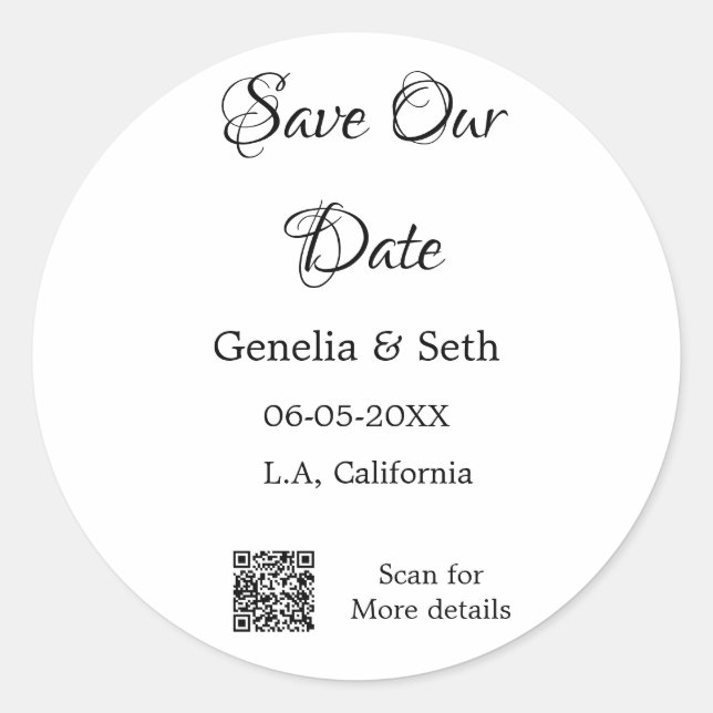 Adesivo Redondo Salve a data simples código de QR de detalhes mini (Frente)
