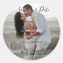 Adesivo Redondo Salve a data simples código QR mínimo detalhes de 