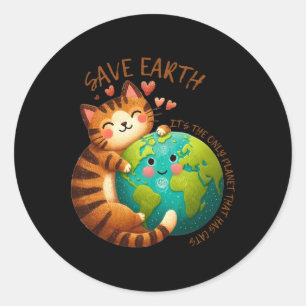 Adesivo Redondo Salve a Terra É o único planeta que tem os gatos c