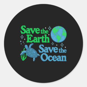 Adesivo Redondo Salve A Terra No Dia Da Terra Da Tartaruga Do Ocea