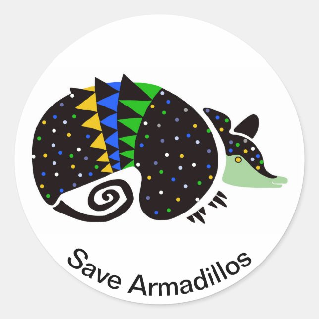 Adesivo Redondo Salve ARMADILLOS - Animal ameaçado - Brasil - (Frente)