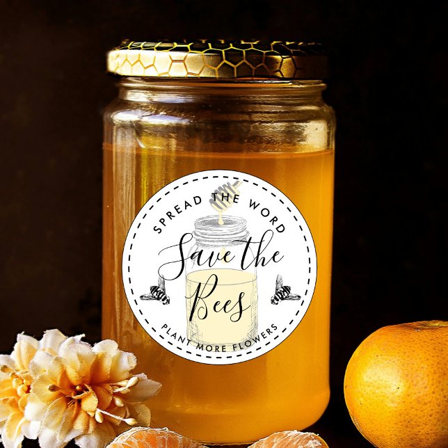Adesivo Redondo Salve as abelhas e adicione sua própria citação (Criador carregado)