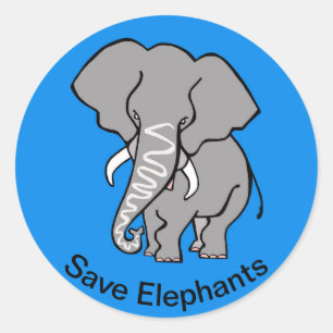 Adesivo Redondo Salve ELEFANTS - Animal ameaçado - Blue Sticker